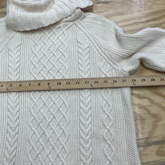 Talbots Cable Knit Turtleneck Fisherman Sweater Medium Wool Cashmere Cotton - Picture 7 of 8